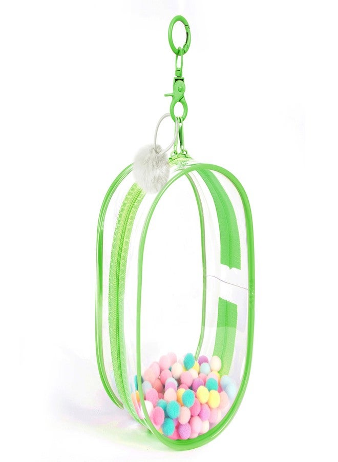 CHICHO Clear Figure Display Bag with White Hairball Keychain, Portable Small Doll Storage Bag Hanging Blind Box Organizer Zipper Closure, Dustproof Collectibles Display Case (Green) - Image 1